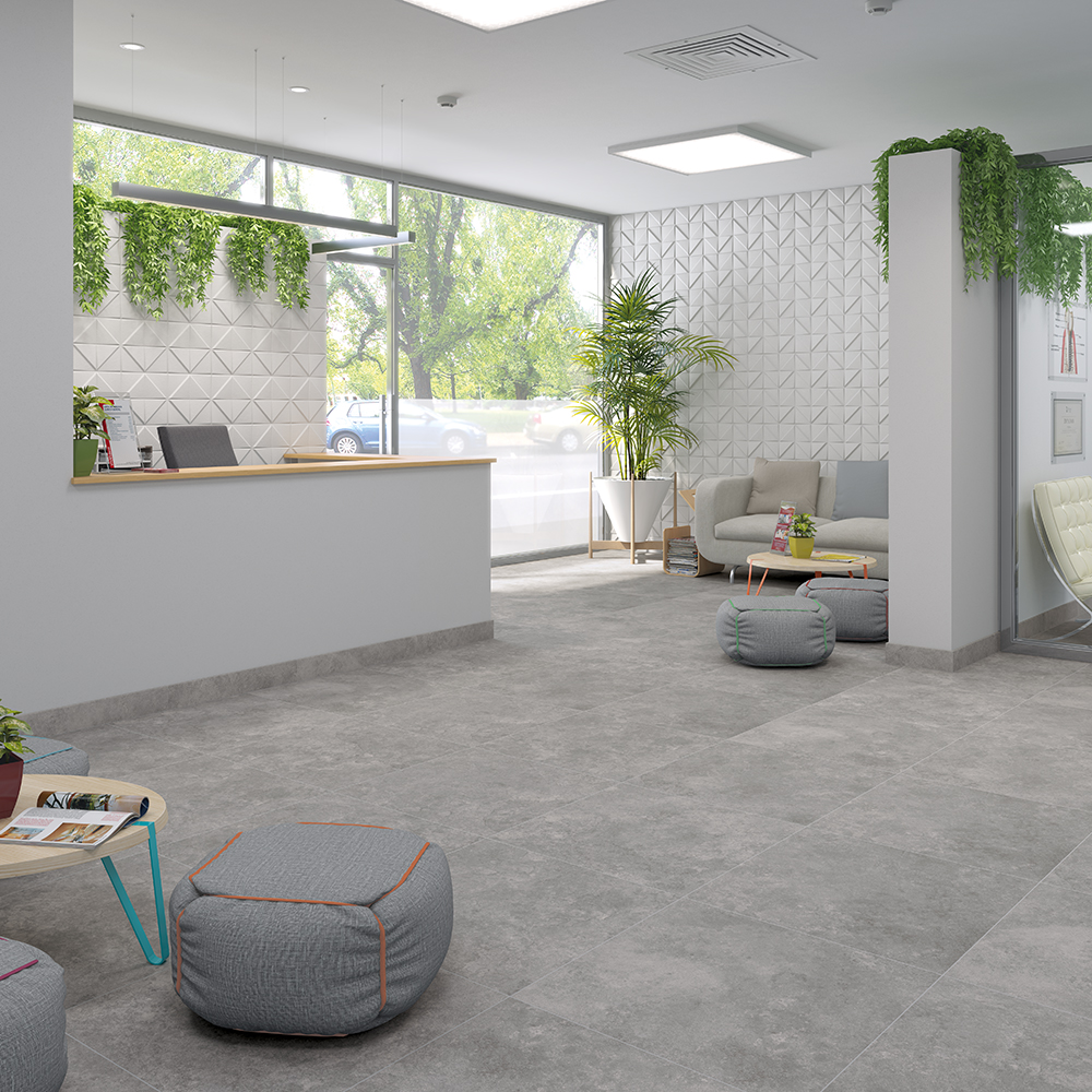 三井地磚01灰 & 歐蜜花磚03立體 實景